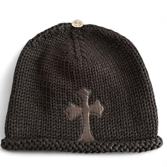 Chrome Hearts Cross Leather Patch Cashmere Knit Beanie
