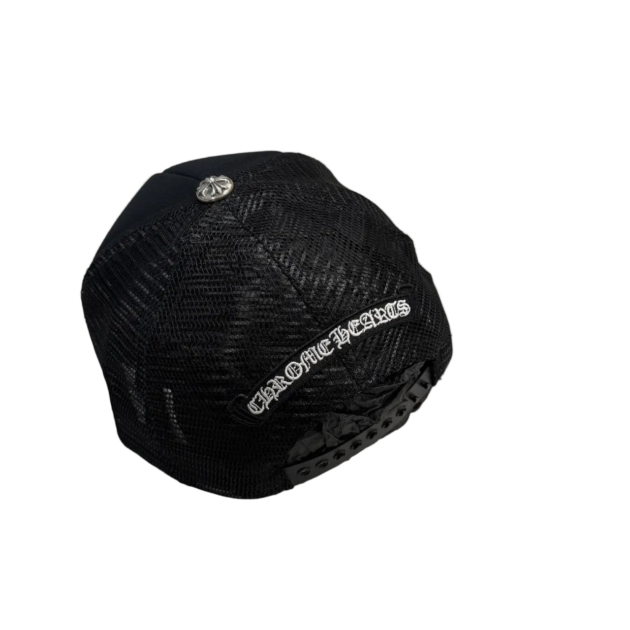 Chrome Hearts White Leather FUCK Patch Trucker Cap Black