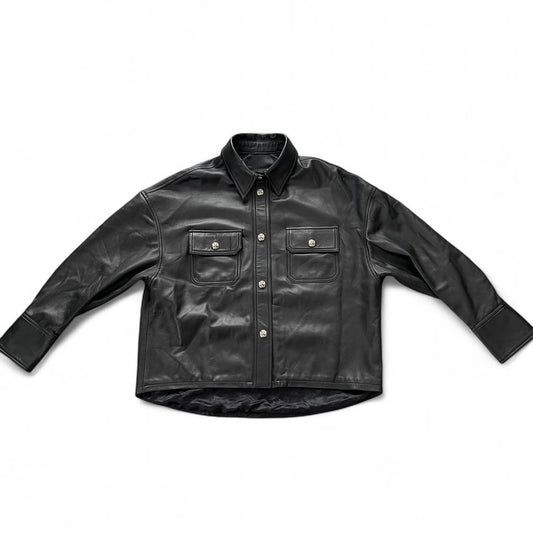 Chrome Hearts Black Leather Button Jacket