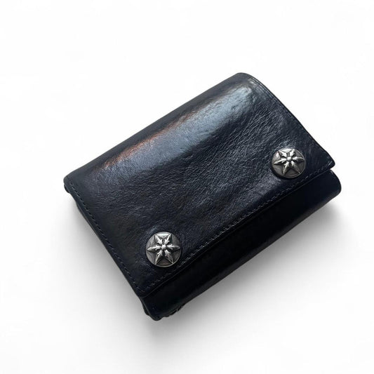 Chrome Hearts 3-FOLD Star Button Tri-Fold Leather Wallet Black