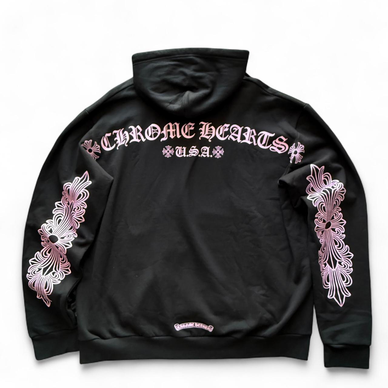 Chrome Hearts F&F Floral Hoodie Black Pink Glitter