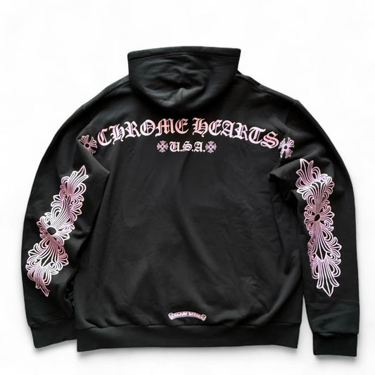 Chrome Hearts F&F Floral Hoodie Black Pink Glitter