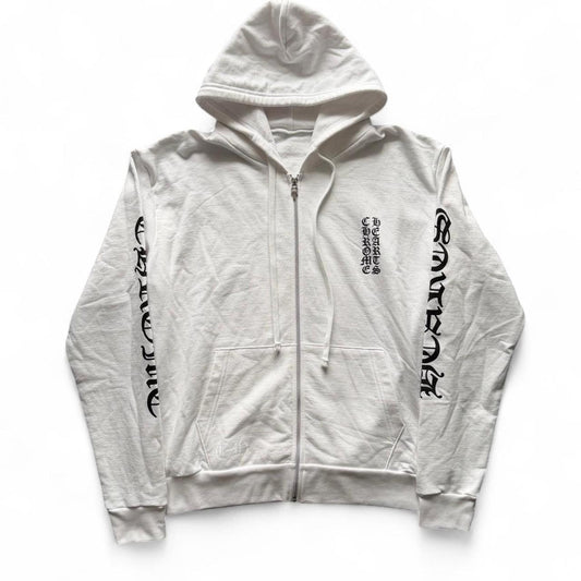 Chrome Hearts White Vertical Logo Zip Up Hoodie