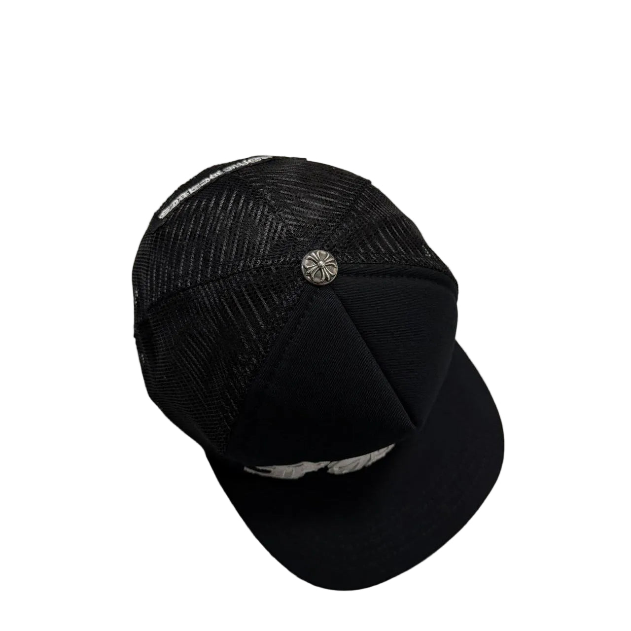 Chrome Hearts White Leather FUCK Patch Trucker Cap Black