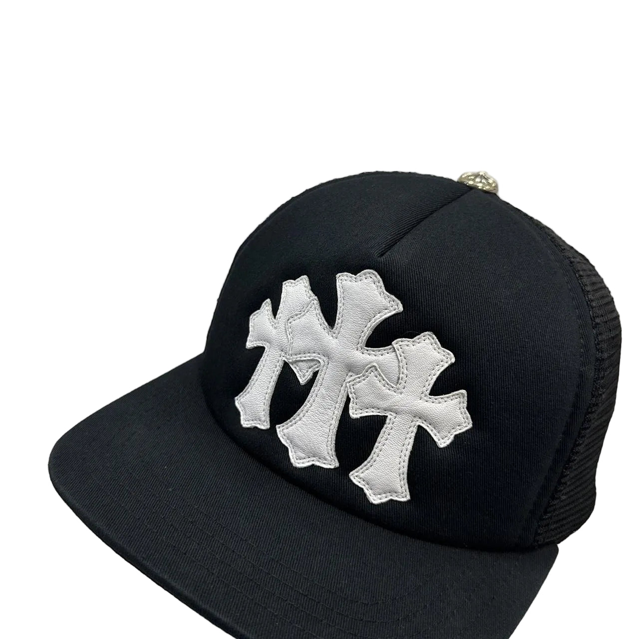 Chrome Hearts 3 Leather Cross Patch Trucker Cap Black