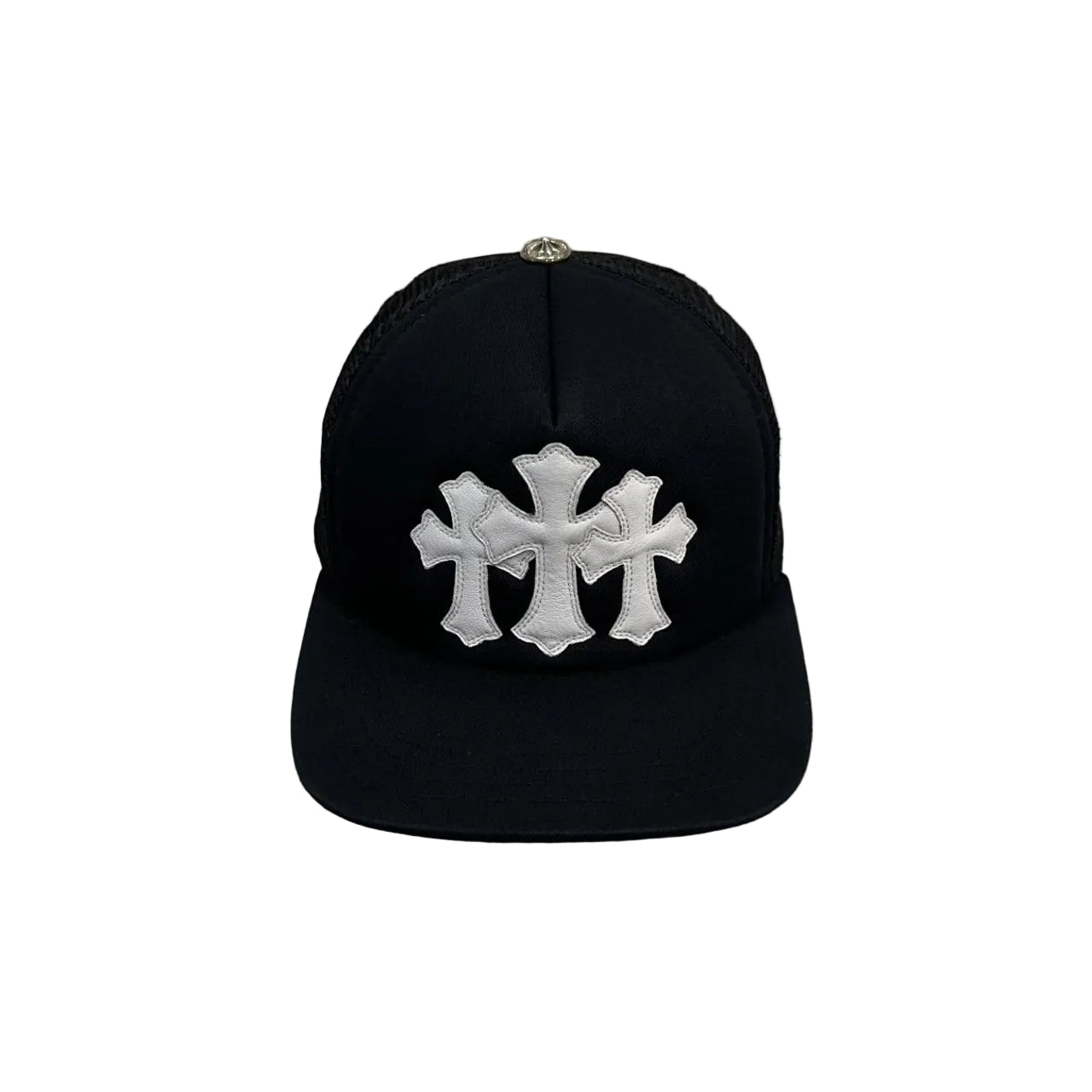 Chrome Hearts 3 Leather Cross Patch Trucker Cap Black