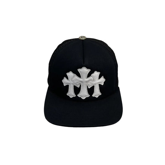 Chrome Hearts 3 Leather Cross Patch Trucker Cap Black