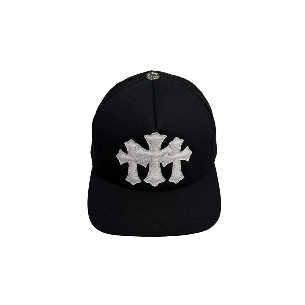 Chrome Hearts 3 Leather Cross Patch Trucker Cap Black
