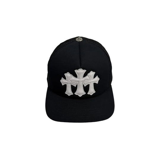 Chrome Hearts 3 Leather Cross Patch Trucker Cap Black