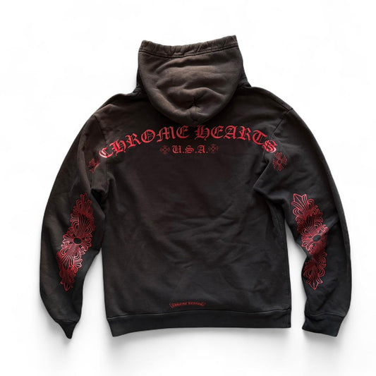 Chrome Hearts F&F Floral Horseshoe Hoodie Black / Red
