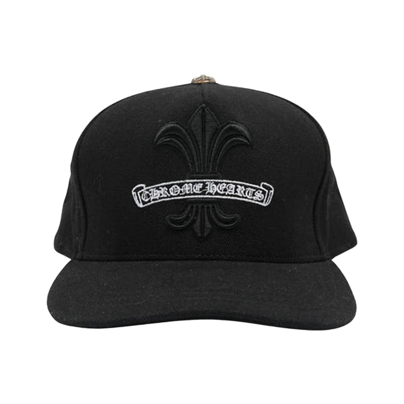 Chrome Hearts Black Scroll Fleur Logo Snapback Hat